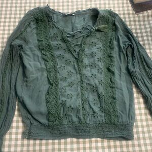 American Eagle Outfitters Forest Green Lace Blouse